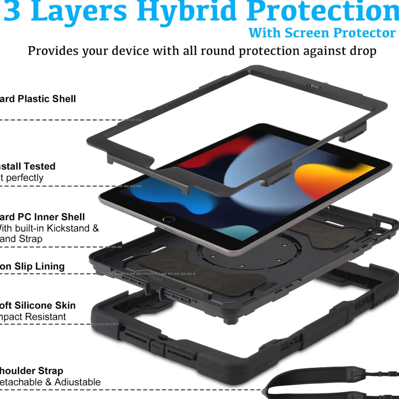 12,9" iPad Pro (3.–5. Gen.) - Armor Case mit Ständer & Schultergurt