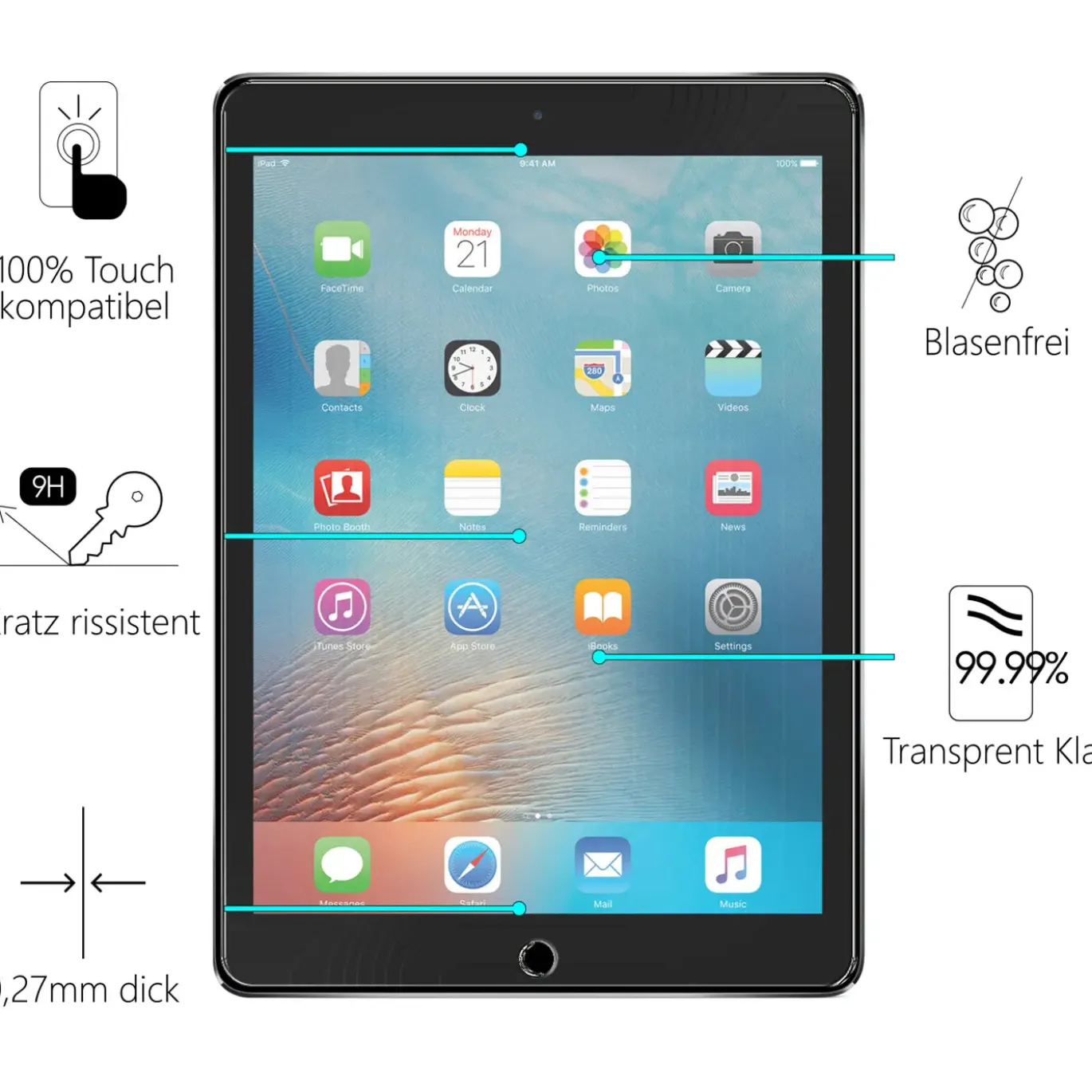 9,7" iPad Pro - Panzerglas gehärtet für Display