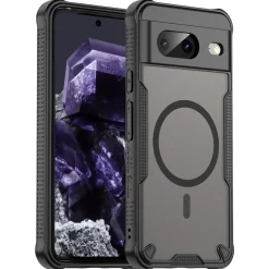 Google Pixel 8 - Stoßfestes MagSafe Case in Schwarz mit halbtransparenter Rückseite