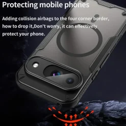 Google Pixel 9 - Stoßfestes MagSafe Case in Schwarz mit halbtransparenter Rückseite