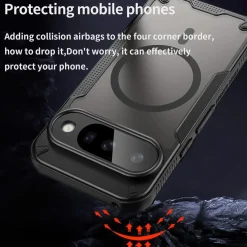 Google Pixel 10 - Stoßfestes MagSafe Case in Schwarz mit halbtransparenter Rückseite