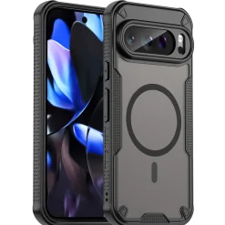 Google Pixel 9 Pro - Stoßfestes MagSafe Case in Schwarz mit halbtransparenter Rückseite
