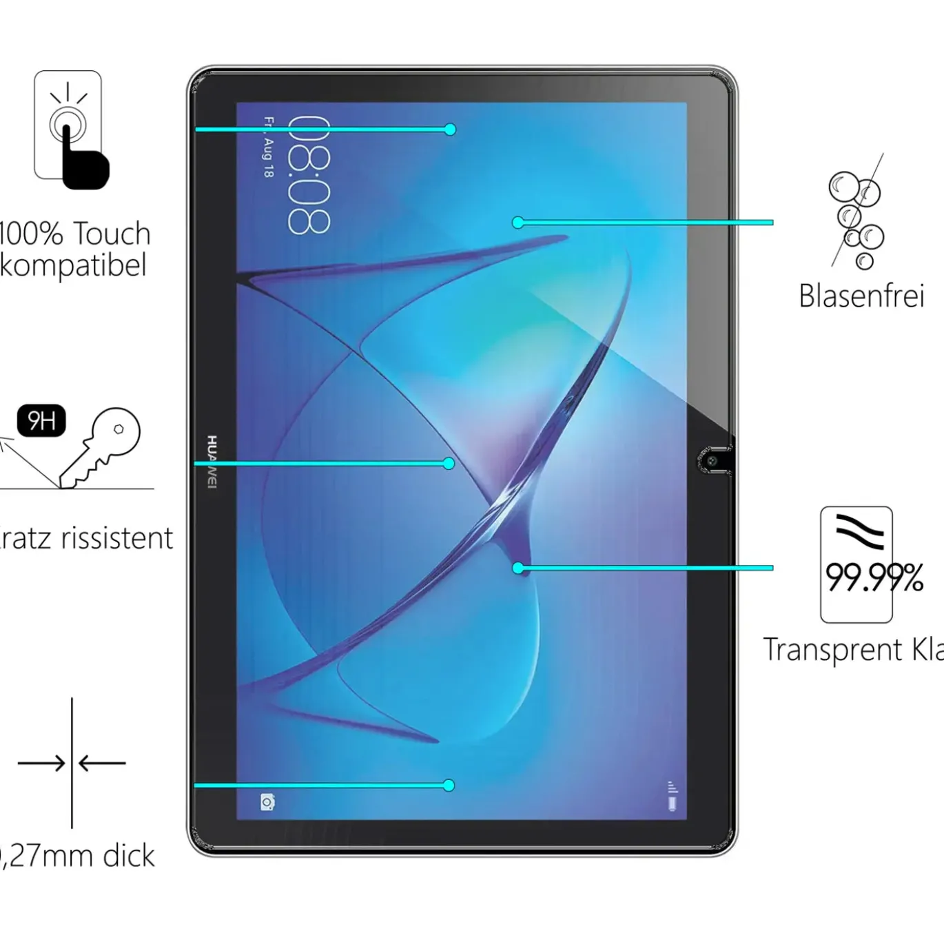 Huawei MediaPad T5 10.1 - Panzerglas gehärtet für Display