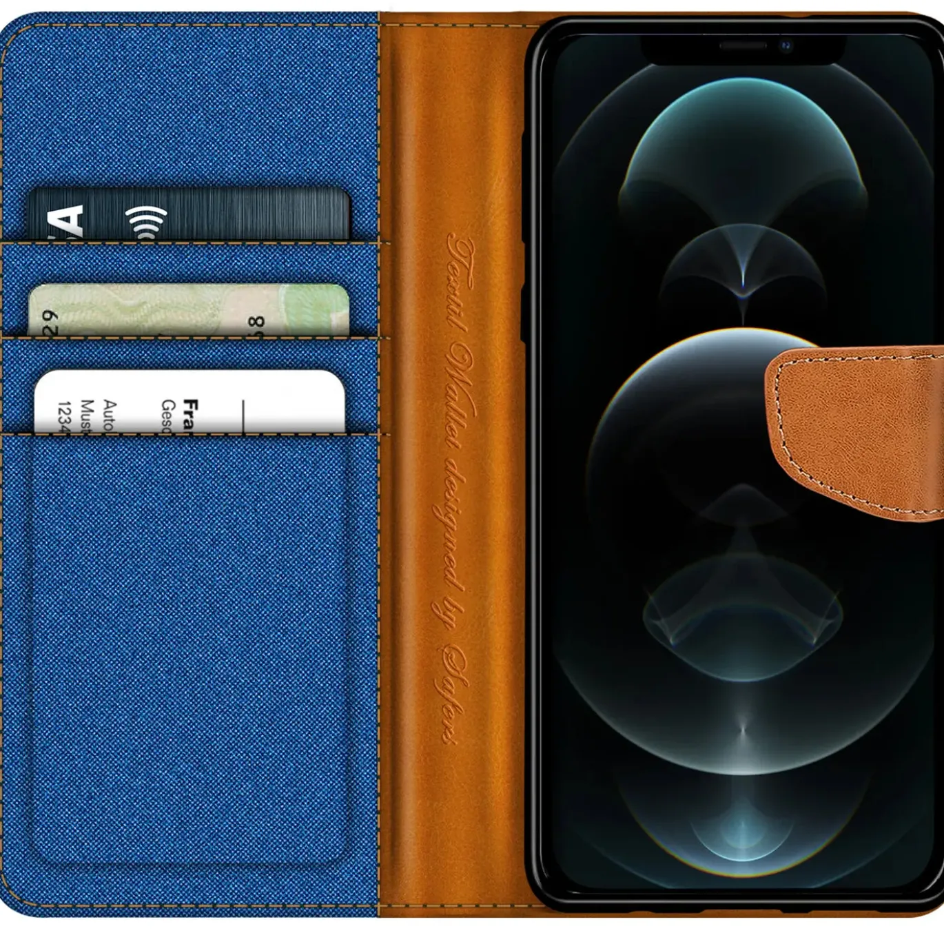 iPhone 12 / 12 Pro - Jeanslook Klapphülle mit Kartenfach