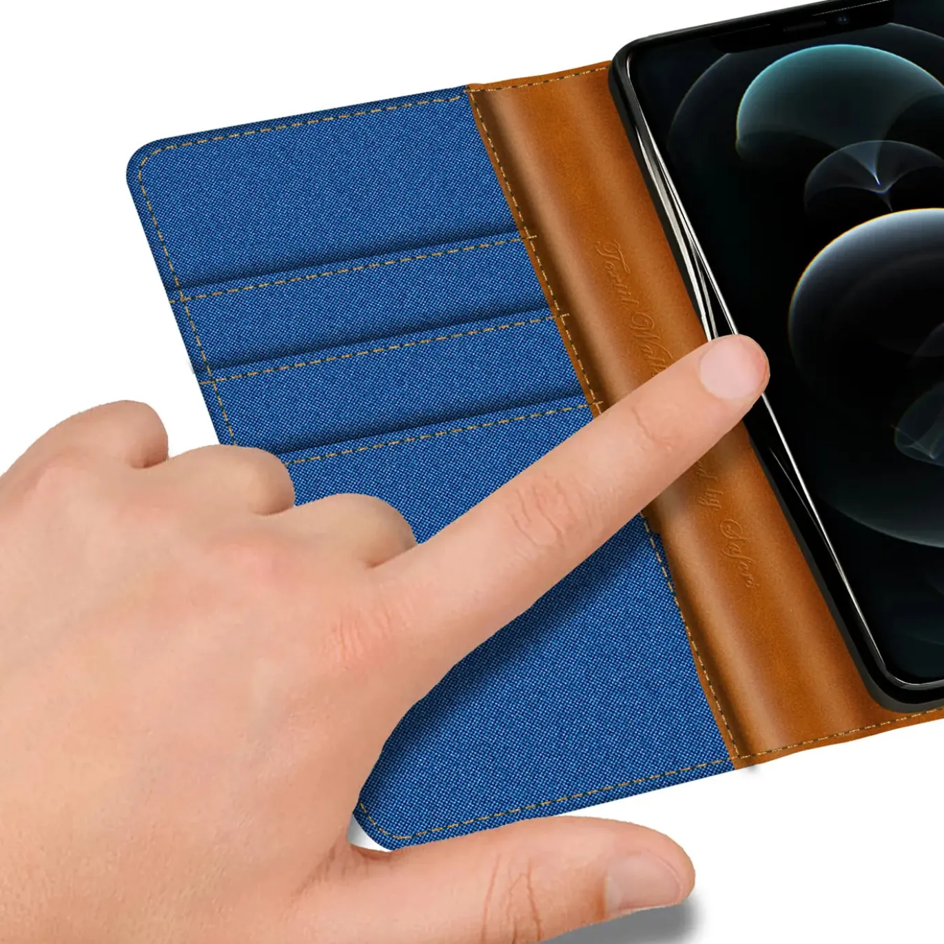 iPhone 12 / 12 Pro - Jeanslook Klapphülle mit Kartenfach