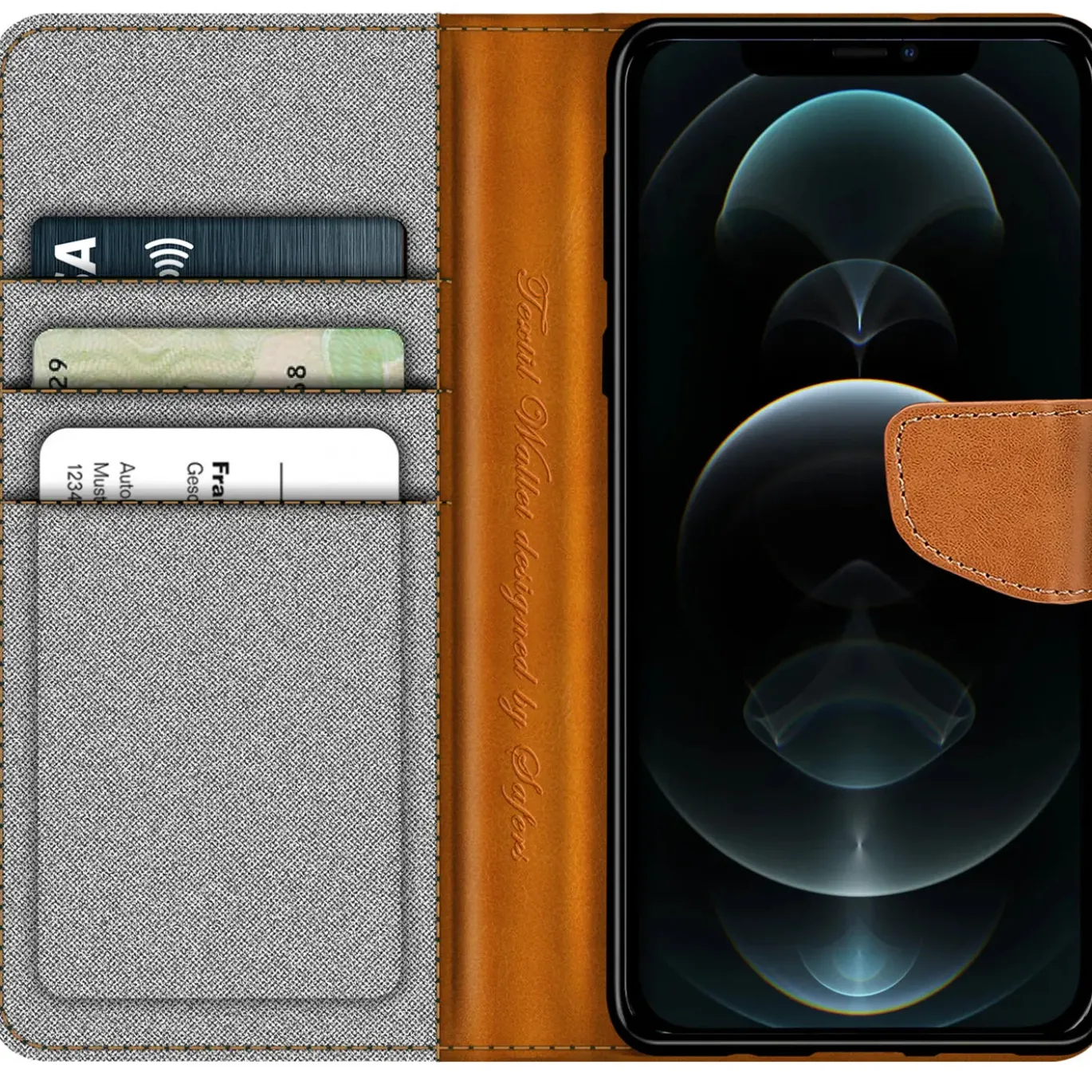 iPhone 12 / 12 Pro - Jeanslook Klapphülle mit Kartenfach