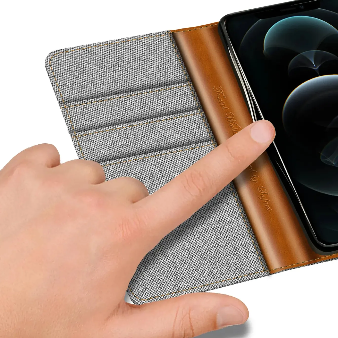 iPhone 15 - Jeanslook Klapphülle mit Kartenfach