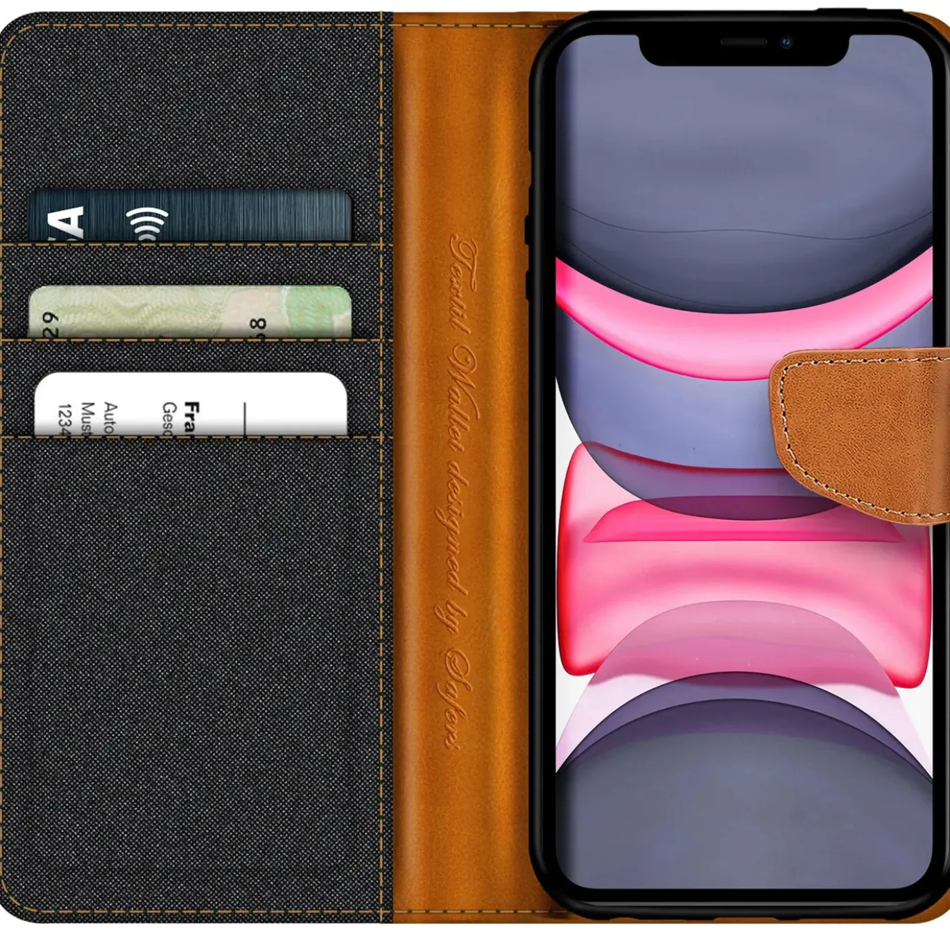 iPhone 11 - Jeanslook Klapphülle mit Kartenfach