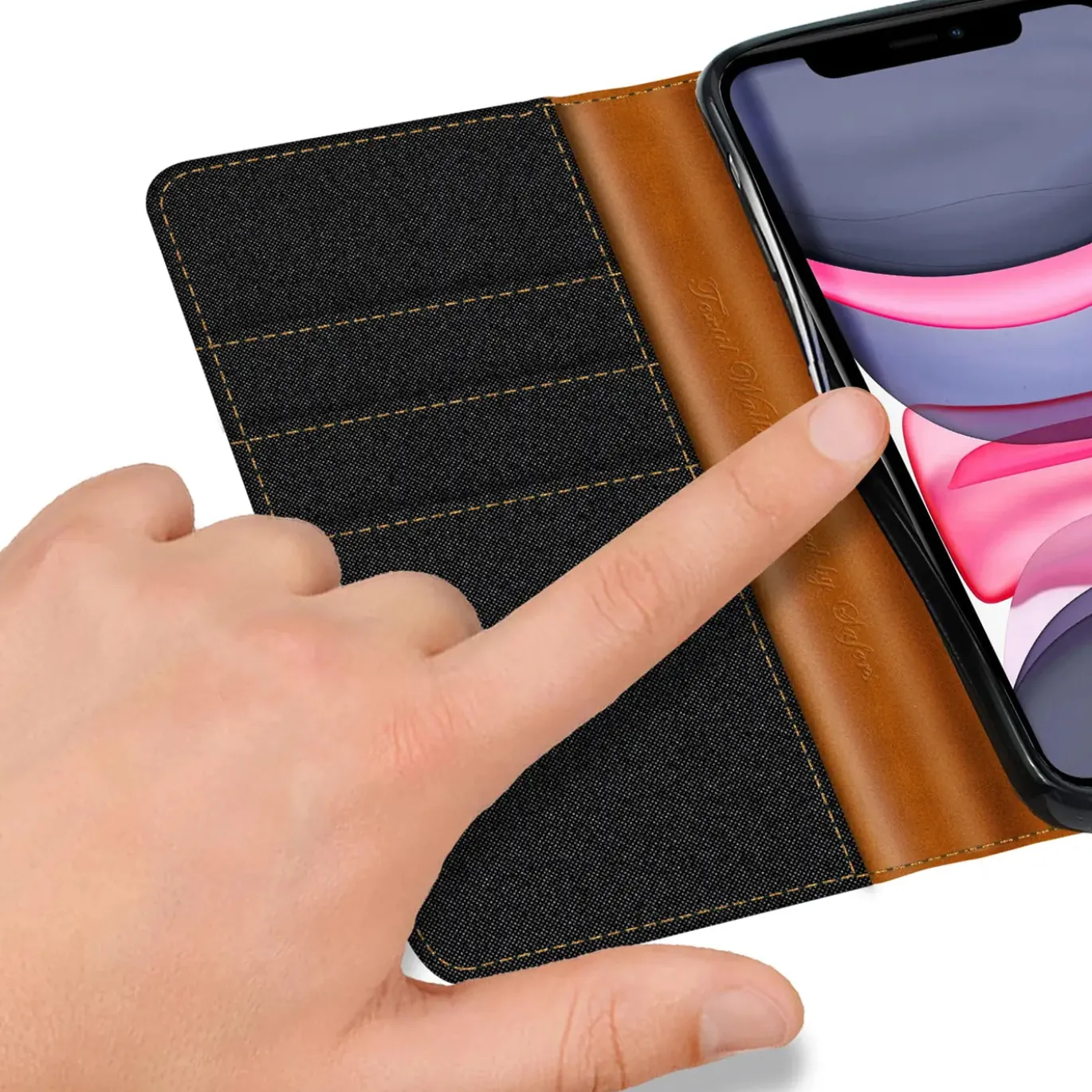 iPhone 11 - Jeanslook Klapphülle mit Kartenfach