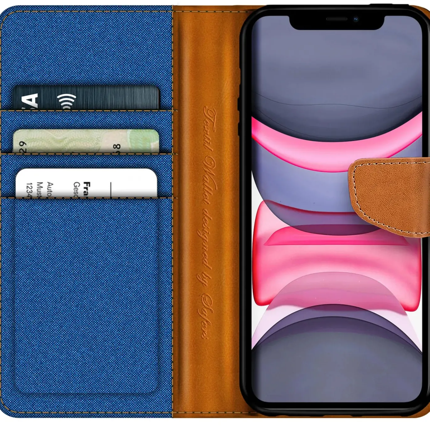 iPhone 11 - Jeanslook Klapphülle mit Kartenfach