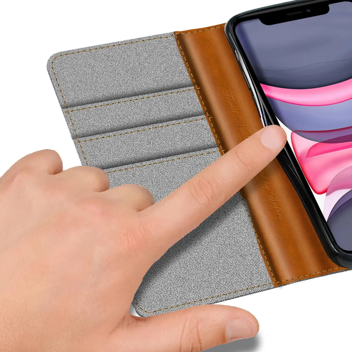 iPhone 11 - Jeanslook Klapphülle mit Kartenfach