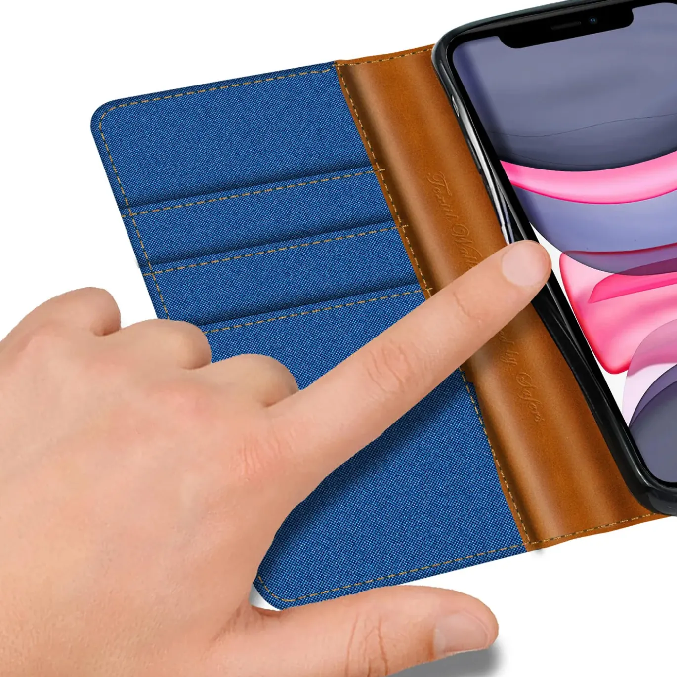 iPhone 11 - Jeanslook Klapphülle mit Kartenfach