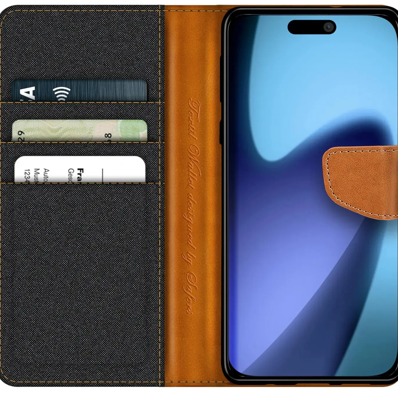 iPhone 17 - Jeanslook Klapphülle mit Kartenfach