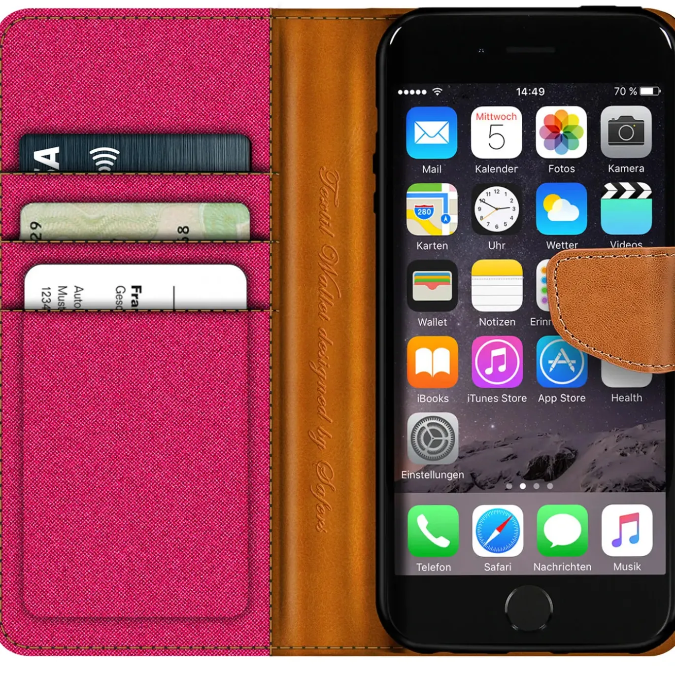 iPhone 6 / 6S - Jeanslook Klapphülle mit Kartenfach