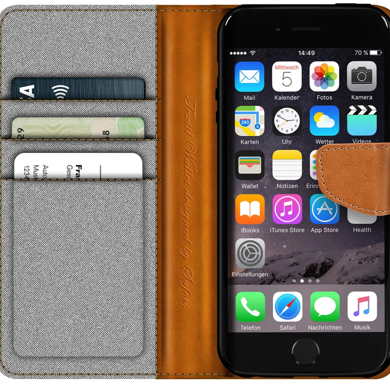 iPhone 6 / 6S - Jeanslook Klapphülle mit Kartenfach