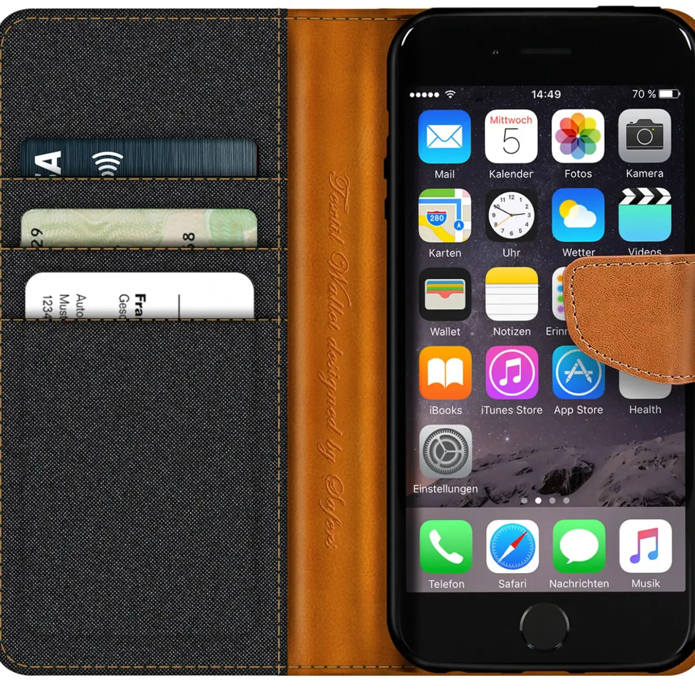 iPhone 6 / 6S - Jeanslook Klapphülle mit Kartenfach