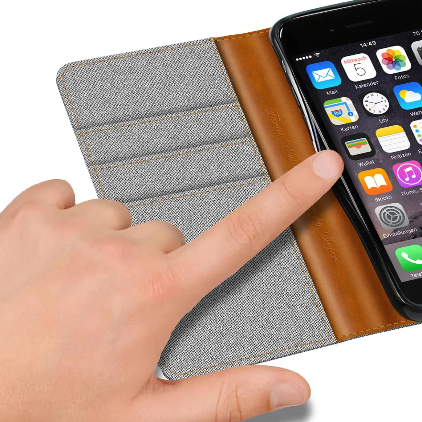 iPhone 6 / 6S - Jeanslook Klapphülle mit Kartenfach