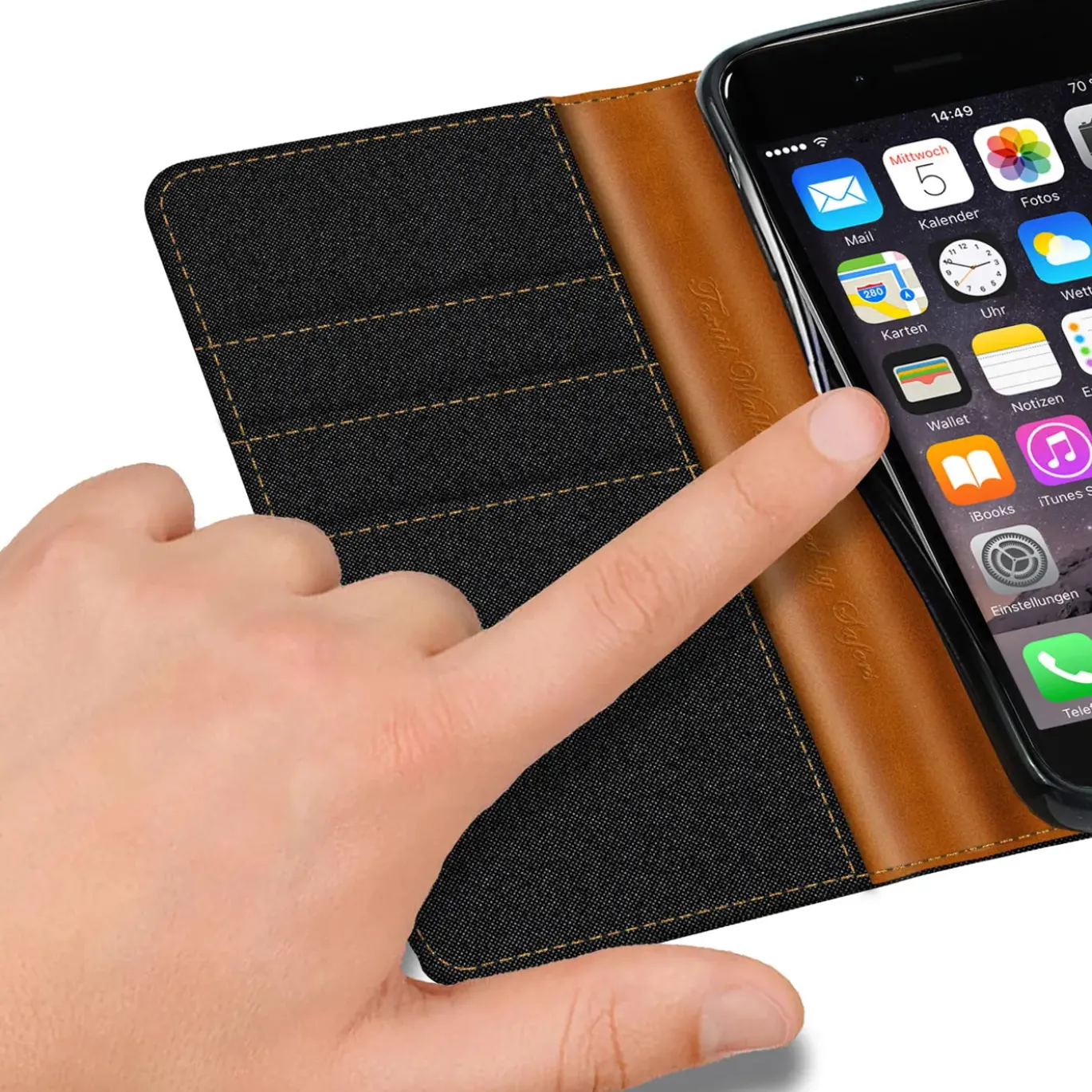 iPhone 6 / 6S - Jeanslook Klapphülle mit Kartenfach