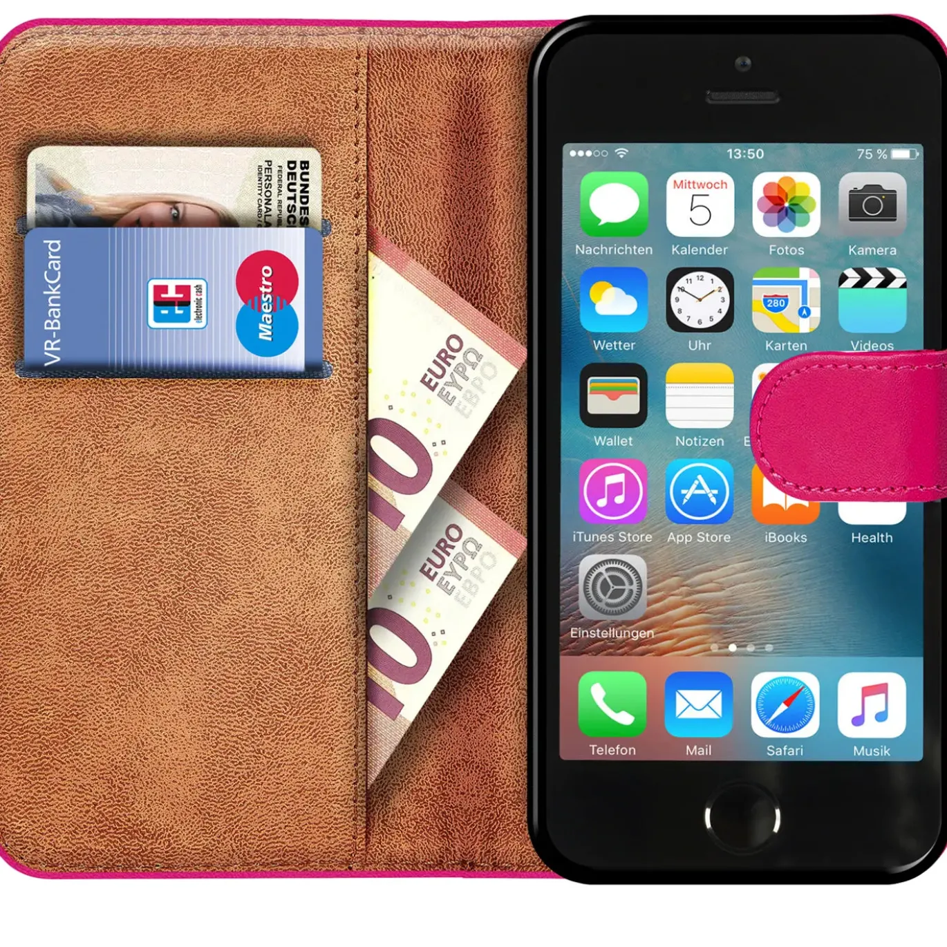 iPhone 5 / 5S / SE - Klapphülle mit Kartenfächern