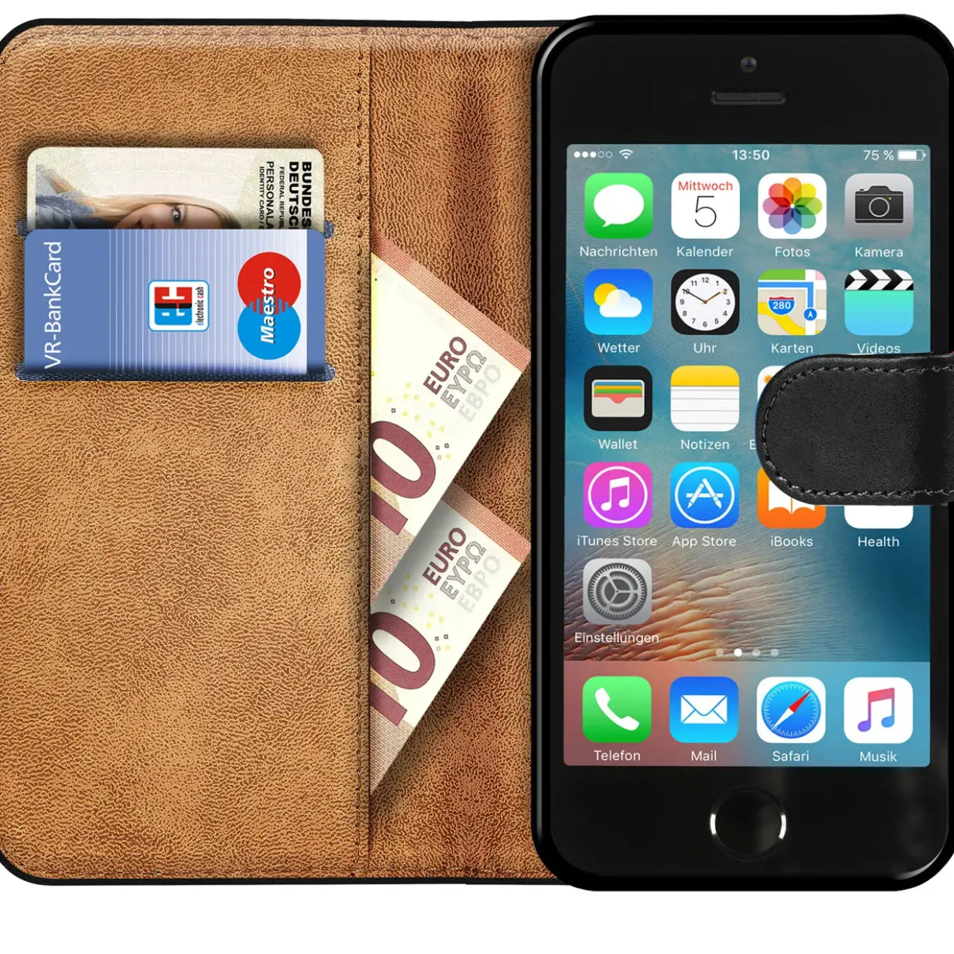 iPhone 5 / 5S / SE - Klapphülle mit Kartenfächern