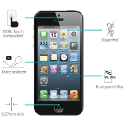 iPhone 5 / 5S / SE - 2x 9H Panzer Glasfolie, Displayfolie