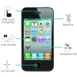 iPhone 4 / 4S - 2x 9H Panzer Glasfolie, Displayfolie