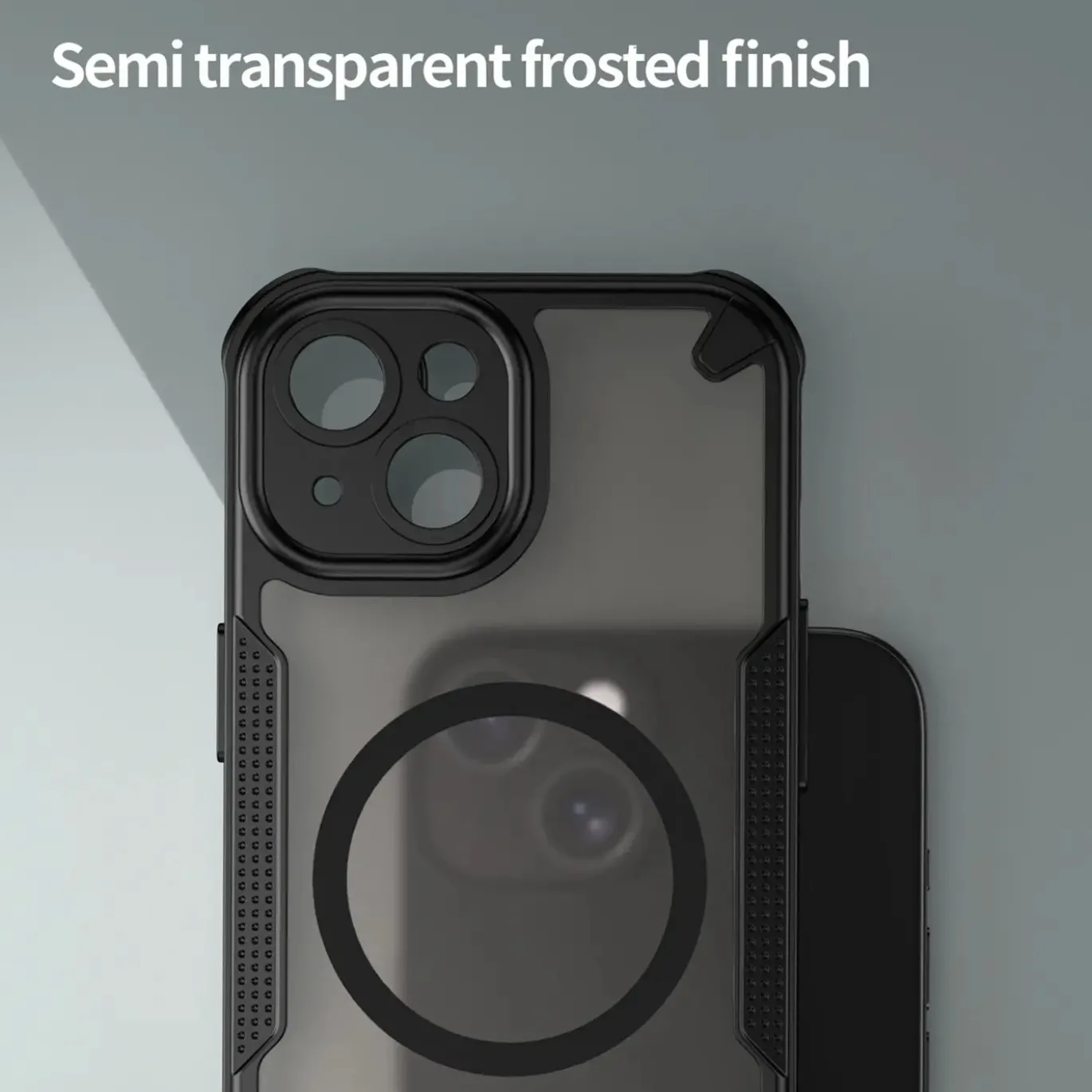 iPhone 15 - Stoßfestes MagSafe Case in Schwarz mit halbtransparenter Rückseite