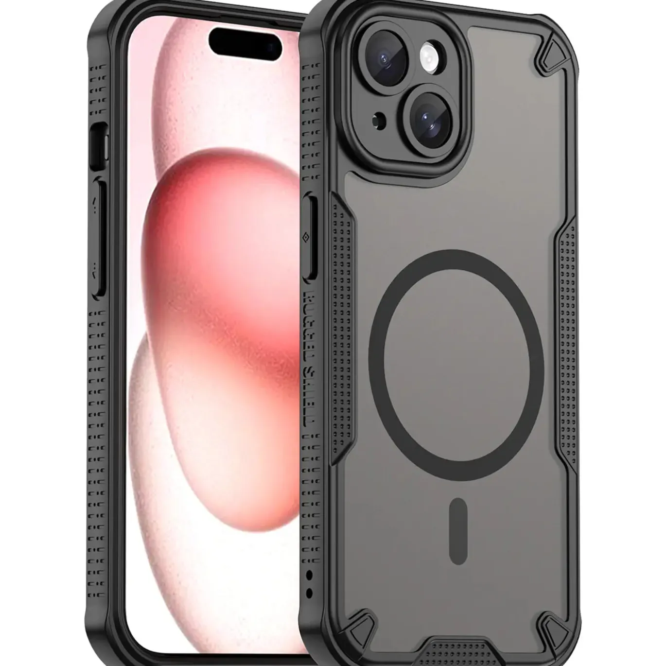 iPhone 15 - Stoßfestes MagSafe Case in Schwarz mit halbtransparenter Rückseite