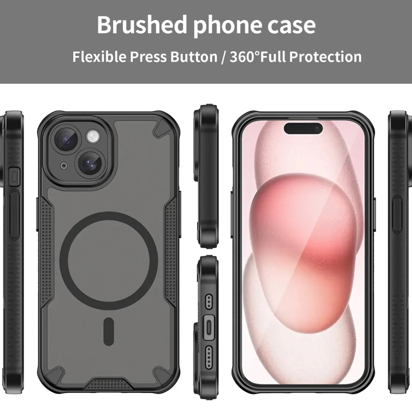 iPhone 15 - Stoßfestes MagSafe Case in Schwarz mit halbtransparenter Rückseite