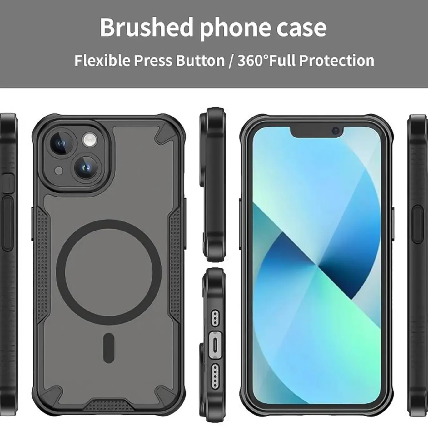 iPhone 13 - Stoßfestes MagSafe Case in Schwarz mit halbtransparenter Rückseite