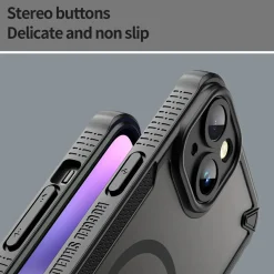 iPhone 14 - Stoßfestes MagSafe Case in Schwarz mit halbtransparenter Rückseite