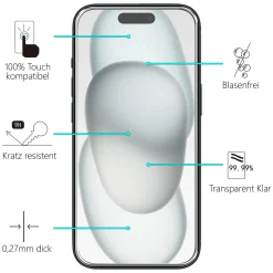 iPhone 15 - 2x 9H Panzer Glasfolie, Displayfolie