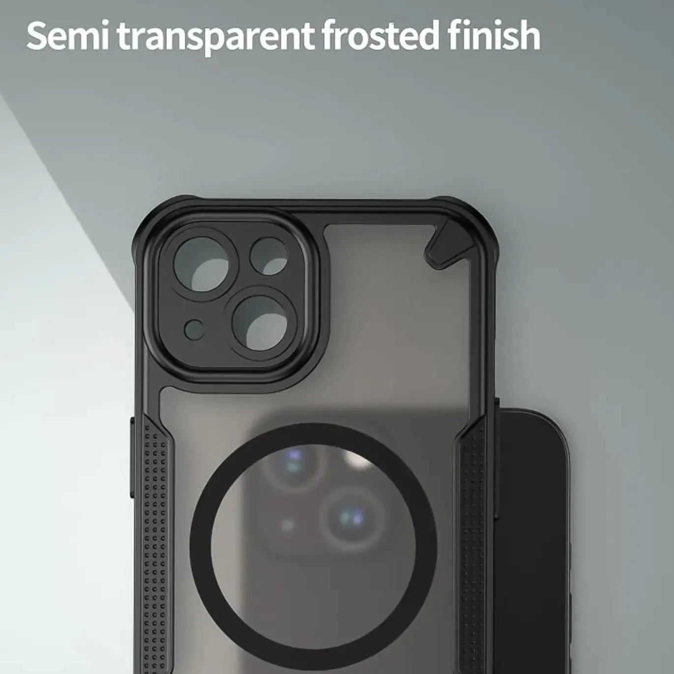iPhone 13 Mini - Stoßfestes MagSafe Case in Schwarz mit halbtransparenter Rückseite