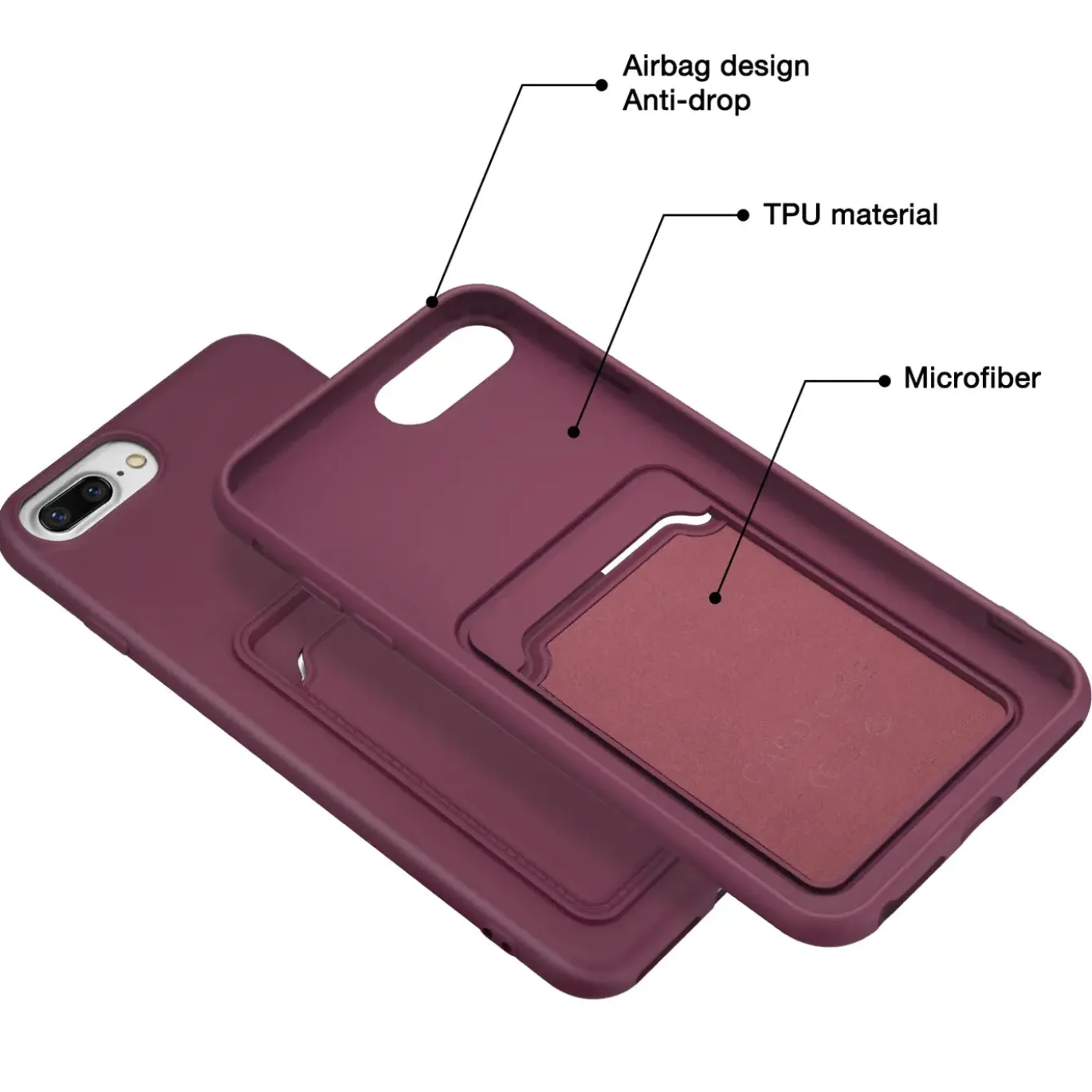 iPhone 7 Plus / 8 Plus - Silikonhülle mit Kartenfach & Kameraschutz