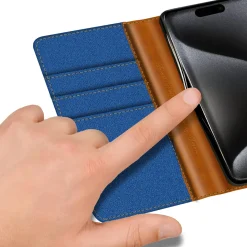 iPhone 16 Plus - Jeanslook Klapphülle mit Kartenfach