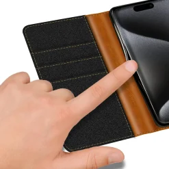 iPhone 16 Pro - Jeanslook Klapphülle mit Kartenfach
