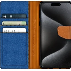 iPhone 16 Pro - Jeanslook Klapphülle mit Kartenfach