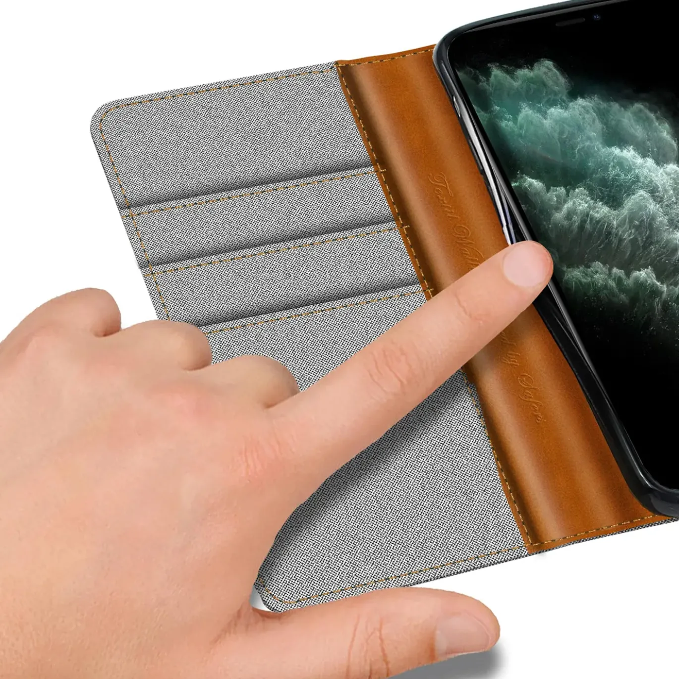 iPhone 11 Pro - Jeanslook Klapphülle mit Kartenfach