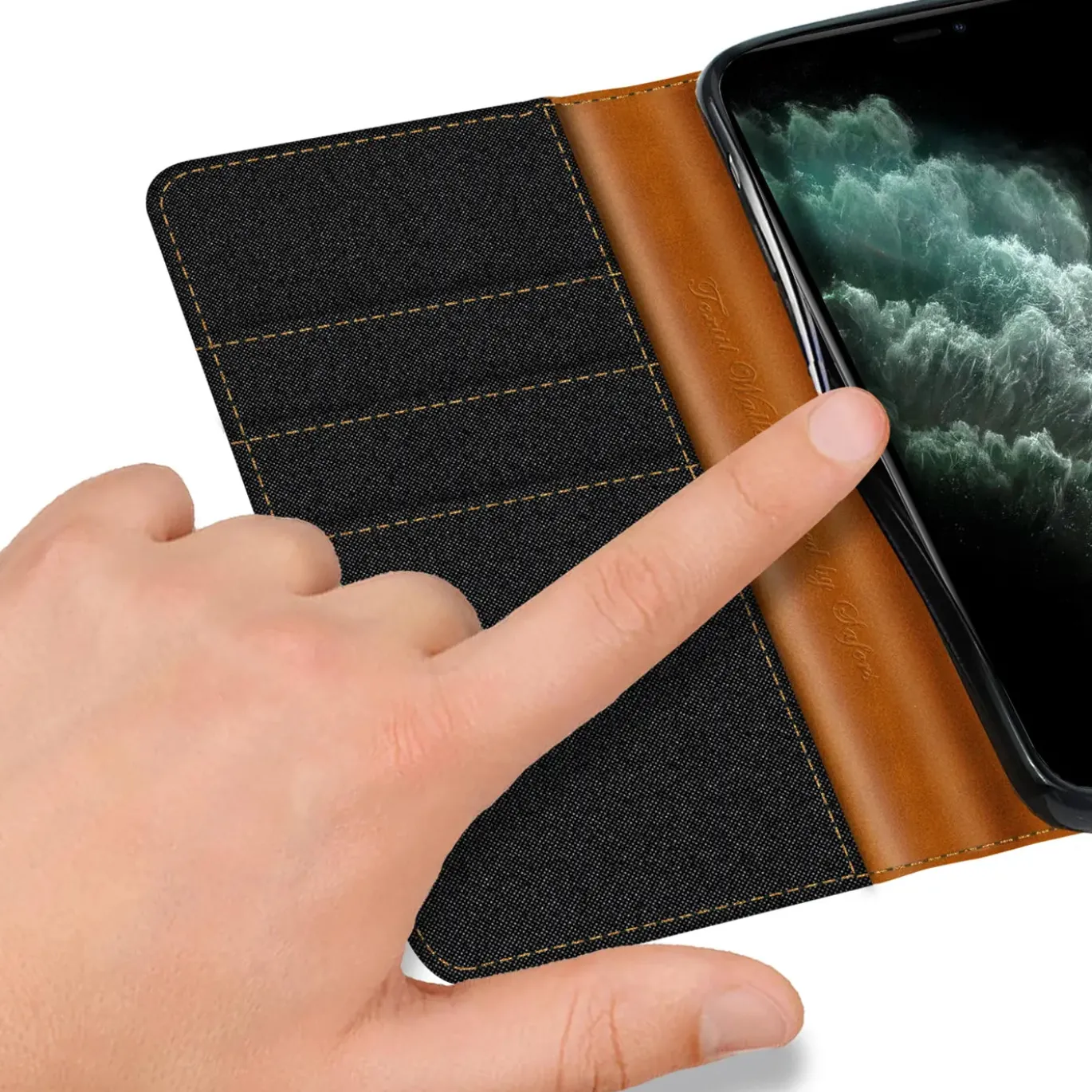 iPhone 11 Pro - Jeanslook Klapphülle mit Kartenfach