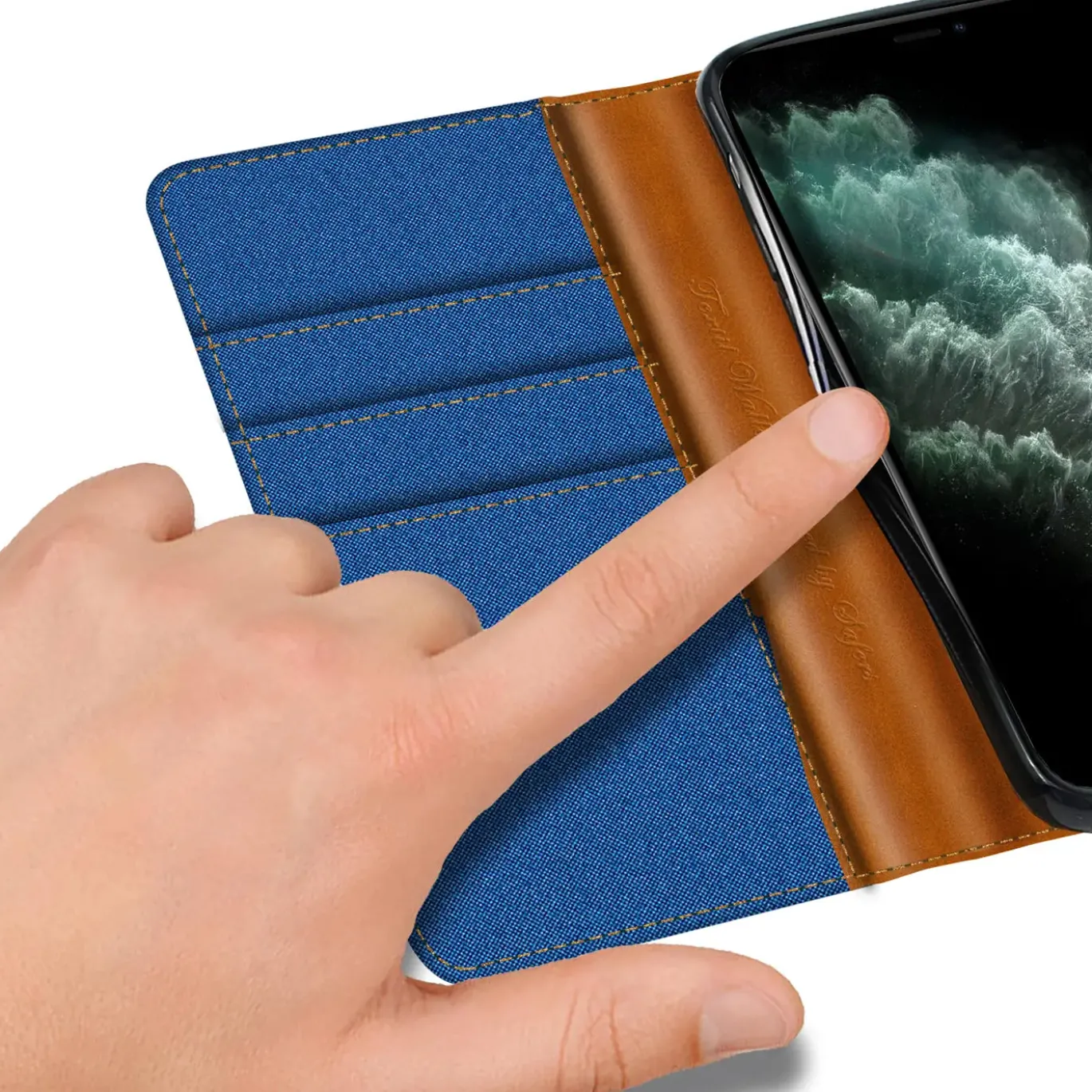 iPhone 11 Pro - Jeanslook Klapphülle mit Kartenfach