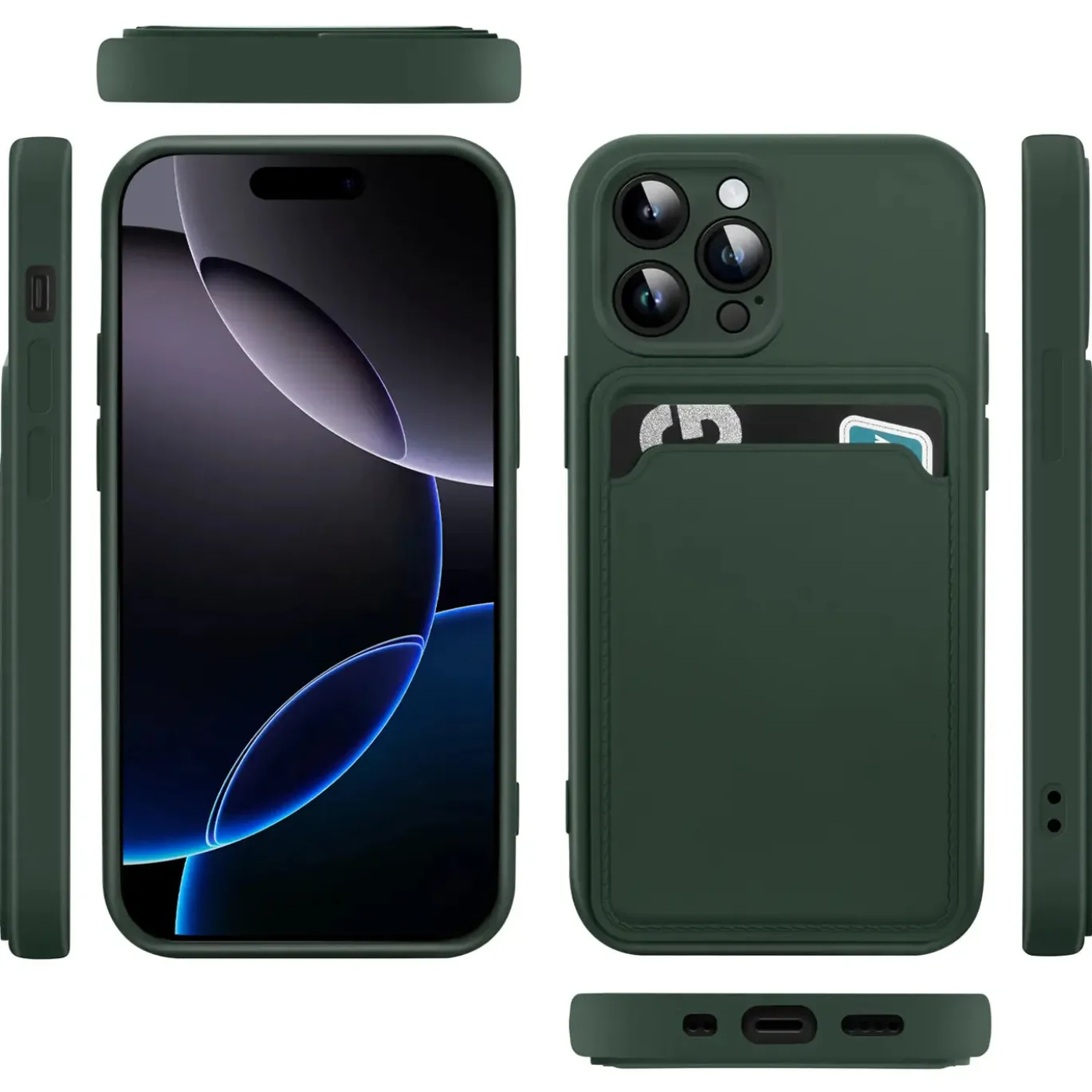 iPhone 16 Pro - Silikonhülle mit Kartenfach & Kameraschutz