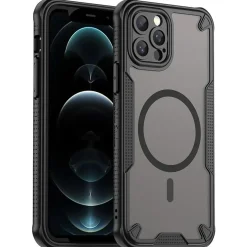 iPhone 12 Pro - Stoßfestes MagSafe Case in Schwarz mit halbtransparenter Rückseite