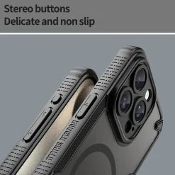 iPhone 15 Pro - Stoßfestes MagSafe Case in Schwarz mit halbtransparenter Rückseite