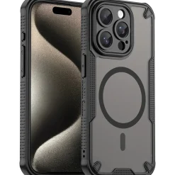 iPhone 15 Pro - Stoßfestes MagSafe Case in Schwarz mit halbtransparenter Rückseite