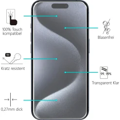 iPhone 15 Pro - 2x 9H Panzer Glasfolie, Displayfolie