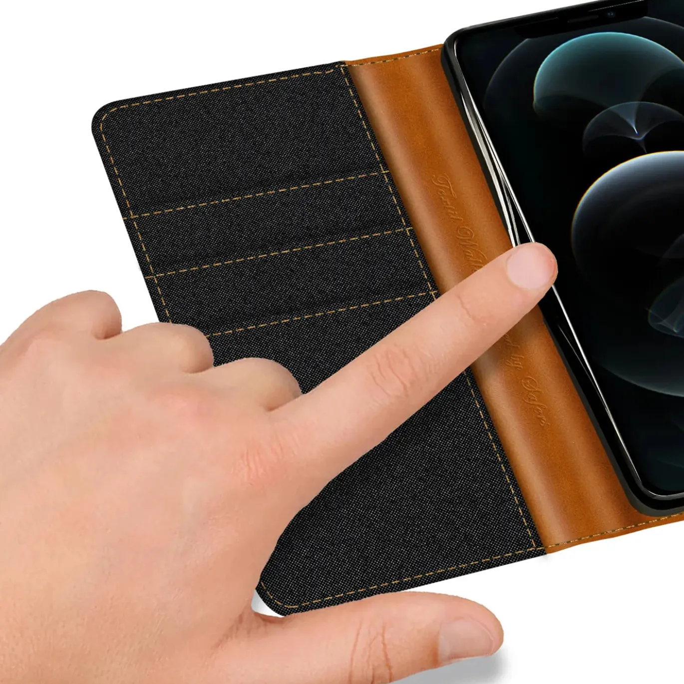 iPhone 13 Pro Max - Jeanslook Klapphülle mit Kartenfach