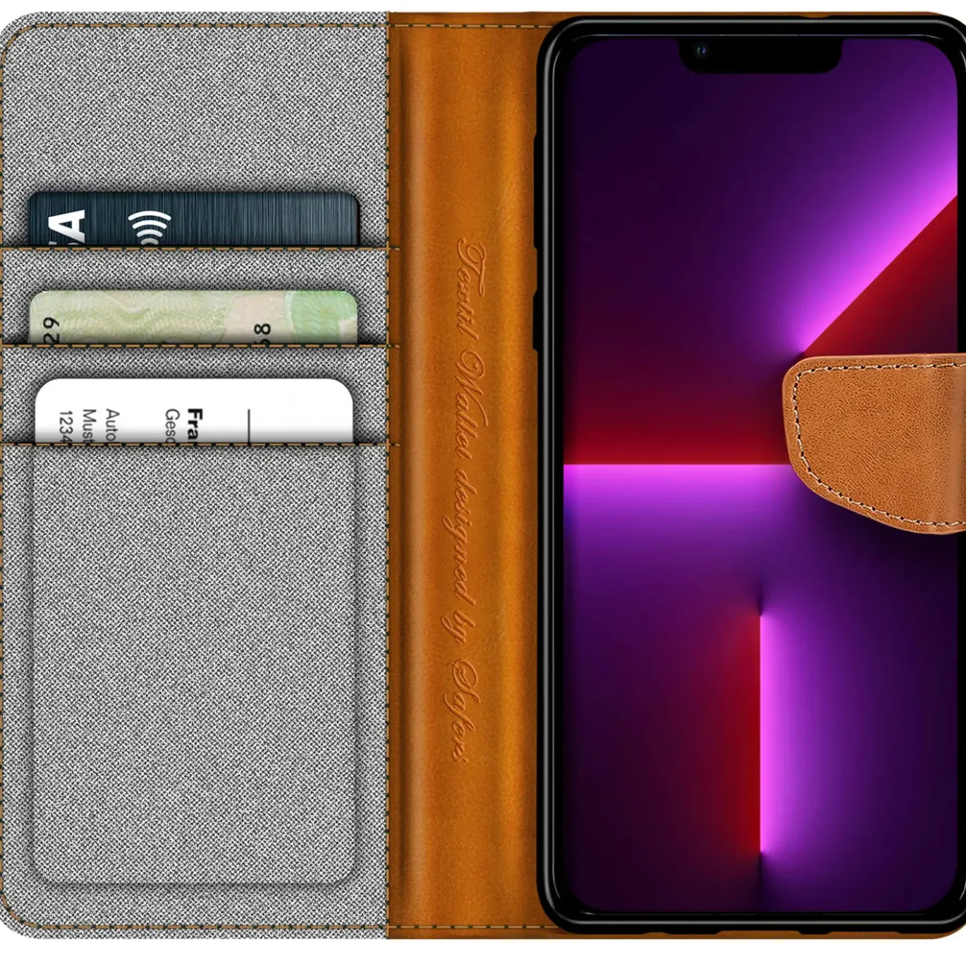 iPhone 13 Pro Max - Jeanslook Klapphülle mit Kartenfach