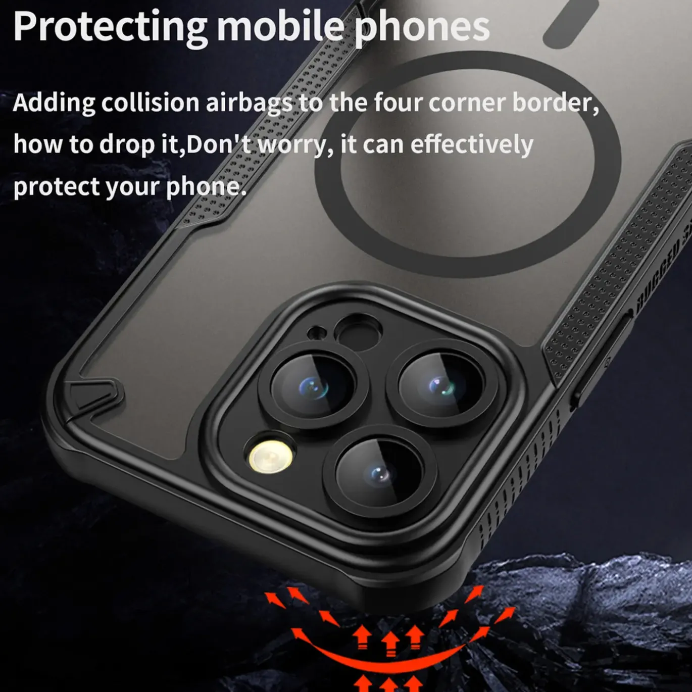 iPhone 14 Pro Max - Stoßfestes MagSafe Case in Schwarz mit halbtransparenter Rückseite