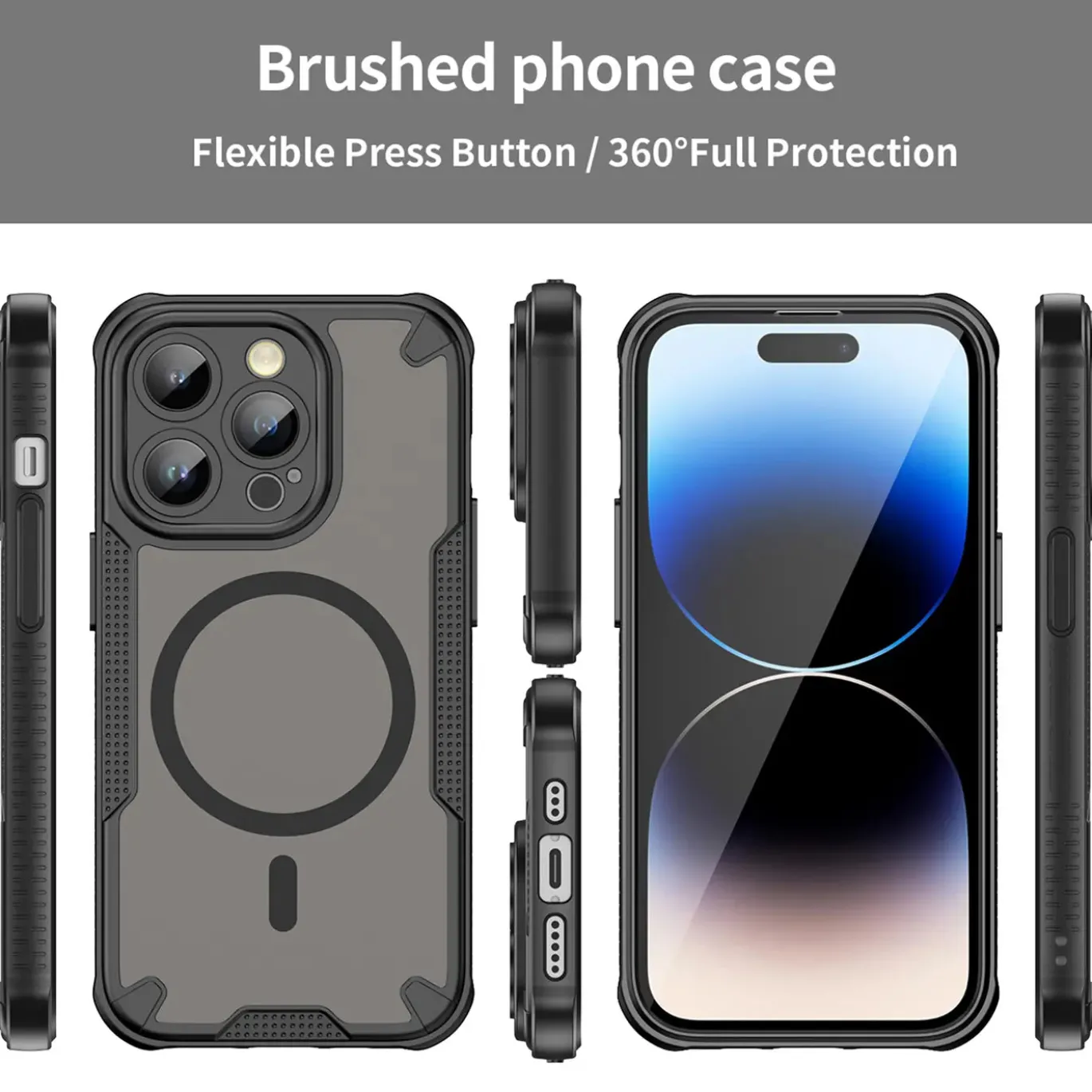 iPhone 14 Pro Max - Stoßfestes MagSafe Case in Schwarz mit halbtransparenter Rückseite