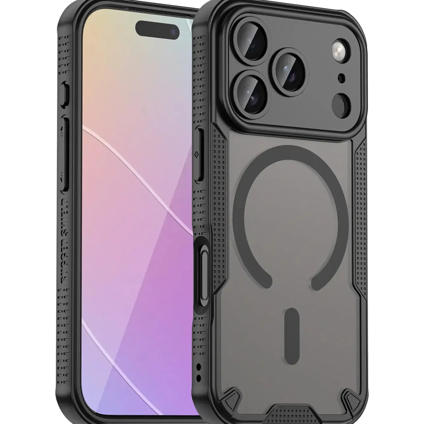 iPhone 17 Pro Max - Stoßfestes MagSafe Case in Schwarz mit halbtransparenter Rückseite